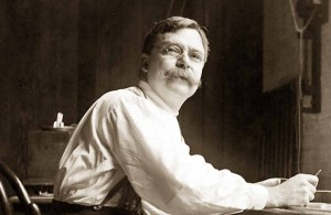 Der US-amerikanische Typograf Linn Boyd Benton (USA, 1844–1932), vermutlich zwischen 1880 und 1885 im Büro seiner Schriftgießerei in Milwaukee, USA. Vermutlich fotografiert von seinem Sohn und Assistenten Morris Fuller Benton.