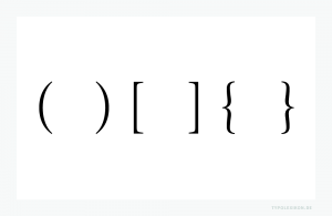 Runde, eckige und geschweifte (Akkolade) Parenthesen. Beispiel gesetzt in der Französischen Renaissance-Antiqua »Minion« von Robert Slimbach. Infografik: www.typolexikon.de