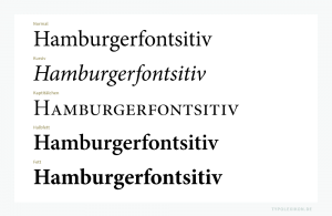 Ein Schriftschnitt ist eine Schriftstilvariante innerhalb einer Schriftfamilie. Dazu zählen beispielsweise der normale, kursive, halblfette und fette Schriftstil sowie die Kapitälchen. Beispiel gesetzt in der Französische Renaissance-Antiqua »Minion Pro« von Robert Slimbach (*1956) aus der Linotype Schriftbibliothek. Infografik: www.typolexikon.de