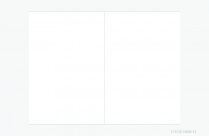 Konstruktionsprinzip des Villardschen Teilungskanons für einen Buchsatzspiegel. Infografik 1: Buchdoppelseite. Linke Buchseite »Verso« (Widerdruck), rechte Buchseite »Recto« (Schöndruck).