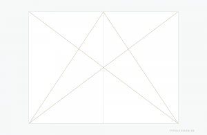Konstruktionsprinzip des Villardschen Teilungskanons für einen Buchsatzspiegel. Infografik 2: Vier Diagonale ergeben ein Schema von Bezugs- bzw. Schnittpunkten auf einer Buchdoppelseite.
