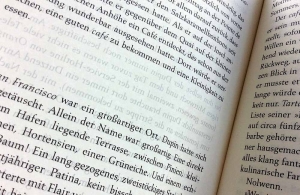 Je geringer die Lichtundurchlässigkeit (Opazität) eines Papiers ist, desto stärker scheinen die gedruckten, spiegelverkehrten Zeilen der Verso-Seite durch das Papier auf die bedruckte Recto-Seite – und natürlich umgekehrt. Dies verändert – je nach Opazitätsgrad – den Grauwert eines Schriftsatzes, der wiederum die Lesbarkeit stark beeinflußt. Je dunkler der Grauwert einer Textseite ist, desto schlechter die Lesbarkeit. Die Registerhaltigkeit ist eine Methode, um ein optisches Durchschlagen der Schriftzeilen im nichtbedruckten Durchschuss (Weißraum) auf die Vorder- bzw. Rückseite zu vermeiden und somit die Lesbarkeit zu erhöhen. Foto: www.typolexikon.de