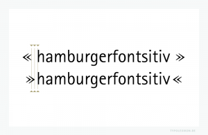 Obere Zeile: Les guillemets français mit der Positionierung Mitte/Mitte, zwischen x-Linie und Grundlinie, Spitze nach außen sowie je ein Leerraumzeichen bzw. im typografischen Schriftsatz ca. 1/4 Geviert Zwischenraum nach dem Guillemet ouvrant bzw. vor dem Guillemet fermant. Untere Zeile: Umgekehrte französische Anführungszeichen (Chevrons) mit der Positionierung Mitte/Mitte, Spitze nach innen, zwischen x-Linie und Grundlinie ohne Leerraumzeichen.