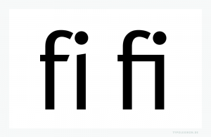 Eine Ligatur ist eine Buchstabenverbindung zwischen zwei oder drei Buchstaben. Hier im Beispiel die getrennt geschriebenen Buchstaben »f« und »i« die zu dem eigenständigen Zeichen »fi« verschmelzen. Ligaturen gibt es sowohl für Fraktur-Schriften als auch für Antiqua-Schriften mit und ohne Serifen. Gesetzt im normalen Schriftschnitt der »Meta Plus« von Erik Spiekermann (* 1947).
