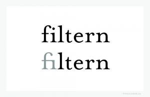 Satztechnisch gesehen sind Ligaturen für professionelle Desktop Publishing Computerprogramme, beispielsweise InDesign® von Adobe® oder QuarkXpress® von Quark®, heute nicht mehr notwendig und in den meisten Fällen im Segment der Lesetypografie auch nicht mehr sinnvoll. So verfügt beispielsweise eine Ligatur immer über eine feste Normalschriftweite, die nicht spationiert, unterschnitten oder ausgemittelt werden kann. Aber was noch wichtiger ist: Ligaturen entsprechen nicht mehr den heutigen Lesegewohnheiten. Beispiel gesetzt aus der Mrs Eaves Roman und Mrs Eaves Just Ligatures Roman von Zuzana Licko, USA 1995.