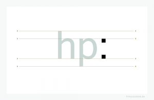 Der »Doppelpunkt« ist ein Interpunktionszeichen. Der Stand des orthographischen Satzzeichens ist anhand der vier Hauptschriftlinien und der hp-Vertikalhöhe skizziert, wobei es von Schrift zu Schrift zu Abweichungen kommt. Beispiel gesetzt in der »Microsoft Sans Serif«, einer Systemschrift von Microsoft®.