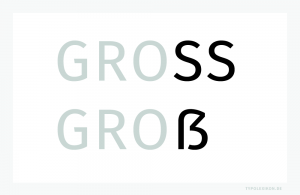 Seit dem 29. Juni 2017 ist es in Deutschland und Österreich auch nach der deutschen Rechtschreibung möglich, anstelle der Auflösung »SS« im Majuskelsatz alternativ ein großes »ẞ« (großes ESZETT) in Form einer Majuskelligatur zu verwenden. Die altbewährte Regel »›ß‹ zu ›SS‹« bleibt allerdings weiterhin bestehen. Die Einbindung einer Minuskelligatur »ß« (kleines Eszett) in eine Majuskelzeile (Großbuchstabenzeile) ist auch weiterhin typografisches Tabu.