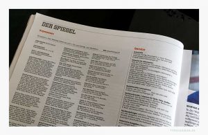 Beispiel eines Impressums des Nachrichtenmagazins »Der Spiegel«. Das Impressum erstreckt sich nahezu über eine Seite, die am Ende des Magazins platziert wurde. Bildzitat aus »Der Spiegel« Nr. 30 vom 22.7.2017, Seite 132. © Spiegel-Verlag Rudolf Augstein GmbH & Co. KG, Hamburg.