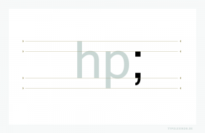 Der »Strichpunkt« ist ein Interpunktionszeichen. Der Stand des orthographischen Satzzeichens ist anhand der vier Hauptschriftlinien und der hp-Vertikalhöhe skizziert, wobei es von Schrift zu Schrift zu Abweichungen kommt. Beispiel gesetzt in der »Microsoft Sans Serif«, einer Systemschrift von Microsoft®.