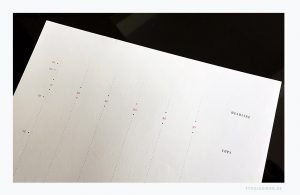 Ein Vordruck für ein Typoskript der Werbeagentur Beinert & Partner um 1991. Das Formular in DIN A4 wurde mit der Schreibmaschine oder mit einem Matrixdrucker beschrieben und mit den Satzangaben, Korrekturzeichen und erklärenden Legenden händisch »ausgezeichnet«. Die Nummerierung der Zeilen und der Anschläge diente der Berechnung des Satzumfangs. Nach dem gewissenhaften »Auszeichnen« sämtlicher Seiten wurde das Typoskript dann an die Schriftsetzerei weitergegeben und besprochen. Je exakter ein Typoskript vorbereitet wurde, desto effektiver und kostengünstiger konnte ein Setzer/in arbeiten.