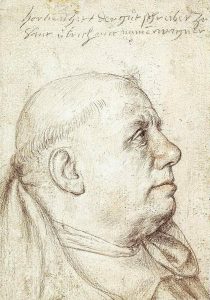 »Her Lienhart Wagner, der guot Schreiber«, wie der berühmte Augsburger Maler Hans Holbein d.Ä. auf einem seiner heute in der Kollektion des Berliner Kupferstichkabinetts befindlichen Portraits des Meisterkalligraphen vermerkte, beinflusste die deutsche Schriftgeschichte bis in die Mitte des 19. Jahrhunderts. Quelle: Kupferstichkabinett Berlin, Staatliche Museen zu Berlin, Preußischer Kulturbesitz.