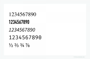 Majuskelziffern (Versalziffern) im Zweiliniensystem mit Oberlängen und Mittellängen mit und ohne Serifen. Gesetzt in unterschiedlichen Schriftschnitten, Schriftlagen, Schriftstärken und Dickten.
