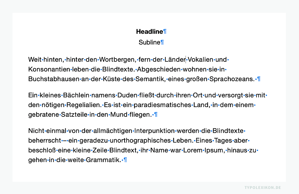 Eingeblendete Formatierungszeichen (Steuerzeichen) im Textverarbeitungsprogramm Pages von Apple ®. Das Absatzzeichen markiert hier die manuellen Umbrüche mittels Zeilenschalter. Eingeblendete Formatierungszeichen (Steuerzeichen) im Textverarbeitungsprogramm Pages von Apple ®. Das Absatzzeichen markiert hier die manuellen Umbrüche mittels Zeilenschalter.