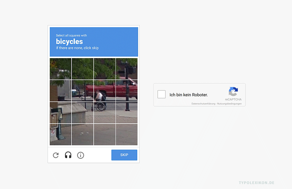 CAPTCHA ist ein Test, der im Jahre 2000 an der Carnegie Mellon University (CMU), USA, als Methode zur Unterscheidung zwischen menschlichen Nutzern und automatisierten Computerprogrammen entwickelt wurde. 2007 wurde der Test an der CMU als reCAPTCHA weiterentwickelt. 2009 erwarb Google® LLC, USA, die Rechte an reCAPTCHA. Bildzitat: Screenshots aus dem Internet.