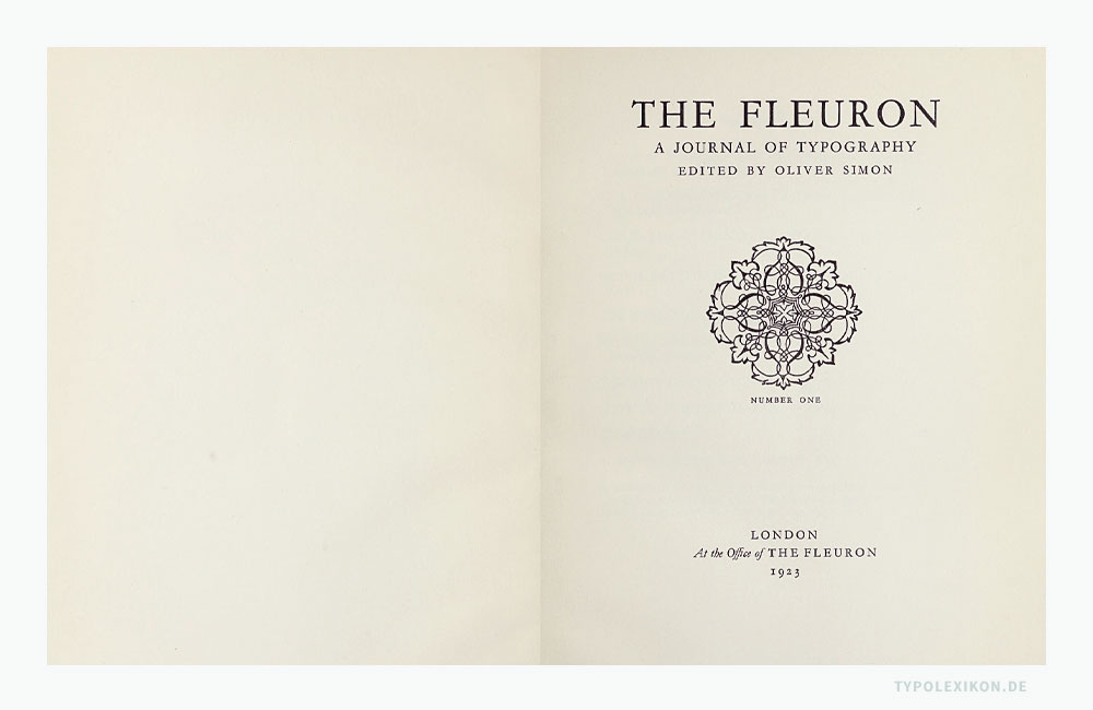 Haupttitel der Zeitschrift »The Fleuron, A Journal of Typography« (1923). Haupttitel der Zeitschrift »The Fleuron, A Journal of Typography« (1923).