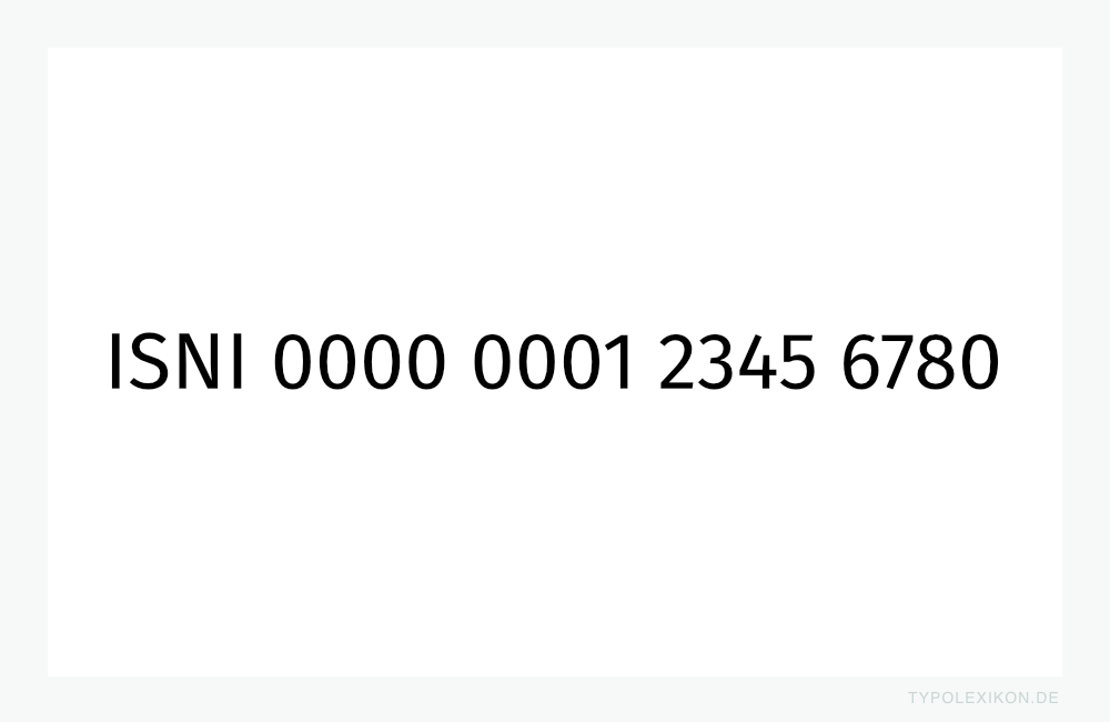 Die ISNI besitzt einen eindeutig definierten formalen Aufbau. Sie umfasst insgesamt 16 Zeichen, wobei die letzte Stelle als Prüfziffer dient und neben numerischen Werten auch den Buchstaben »X« enthalten kann. In der typischen Schreibweise wird die Nummer zur besseren Lesbarkeit in vier Gruppen zu jeweils vier Zeichen gegliedert.